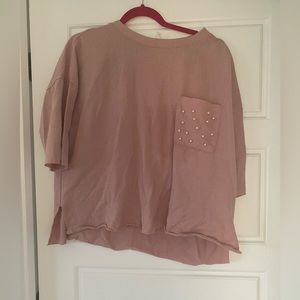 Light Pink/ Dusty/Millennial Pink Short Sleeve Shirt with White Pearl Details